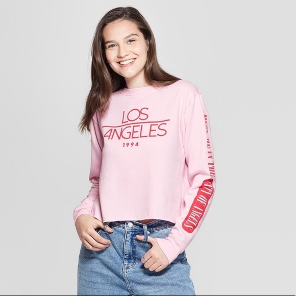 pink cropped Los Angeles sweatshirt Mighty Fine - Picture 2 of 4